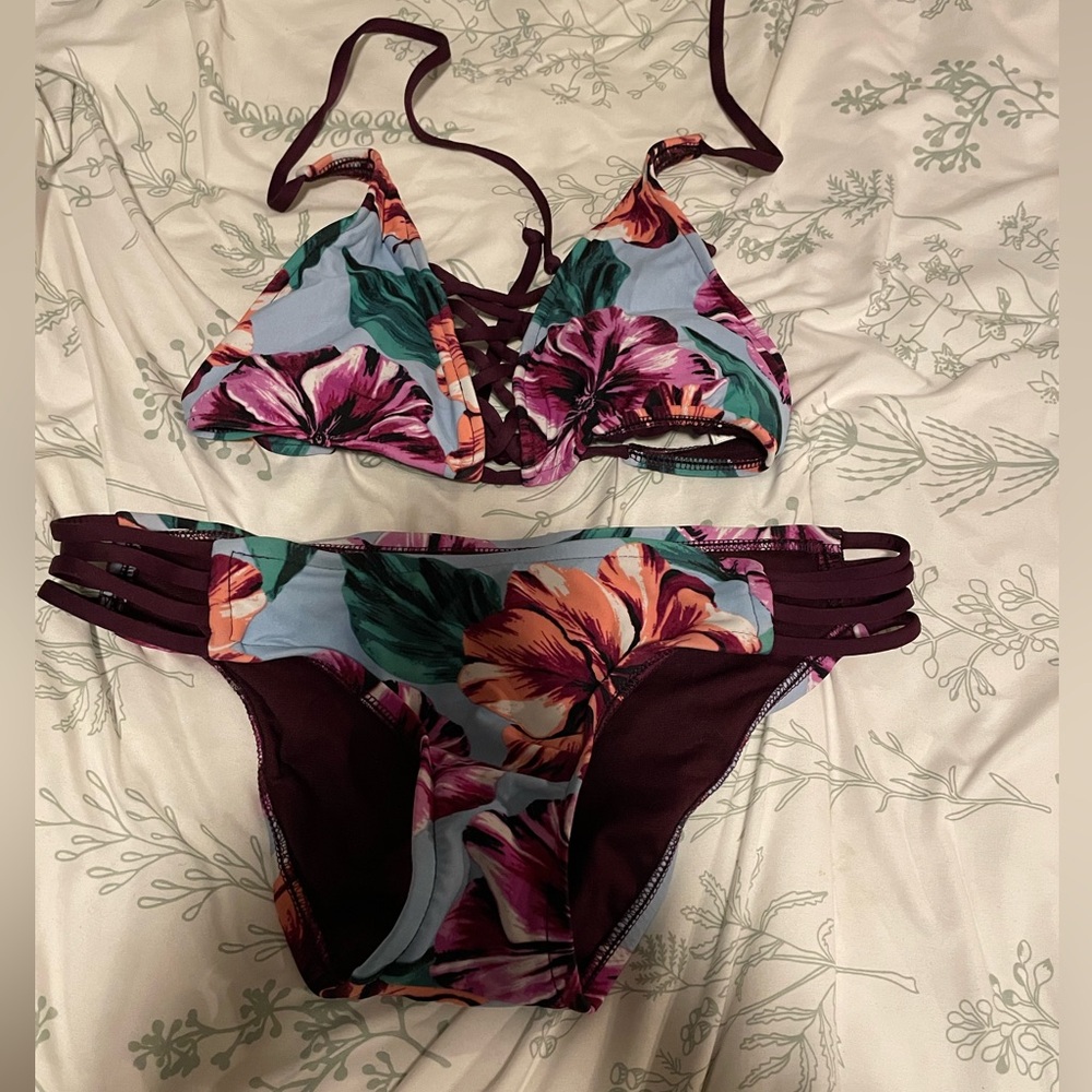 Mossimo Supply Co. Tropical Floral Bikini - Burgundy and Orange
